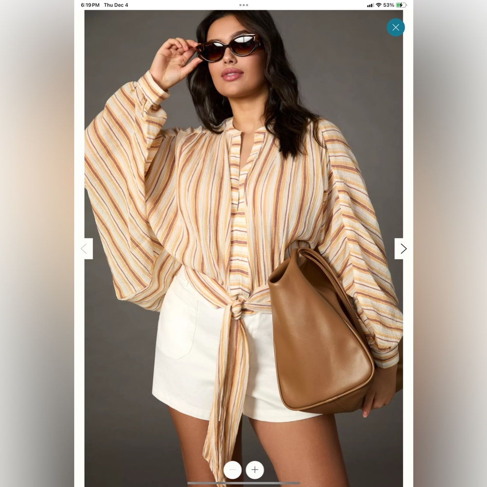Anthropologie Beige and White Striped Blouse